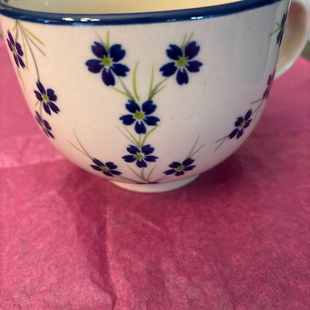 Boleslaweic Polish Pottery Large Mug Soup Latte Cup Spring Blossoms 23 oz - Picture 7 of 12